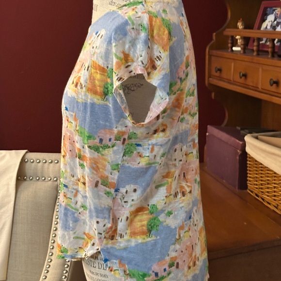 Cynthia Rowley Multicolor Short Sleeve Tee 100% Linen - Picture 2 of 5